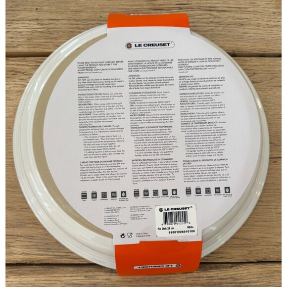 Le Creuset Stoneware Large 26 cm 10 1/4 in 2 1/4 qt 2.1 L Pie Dish White NEW - Picture 6 of 8